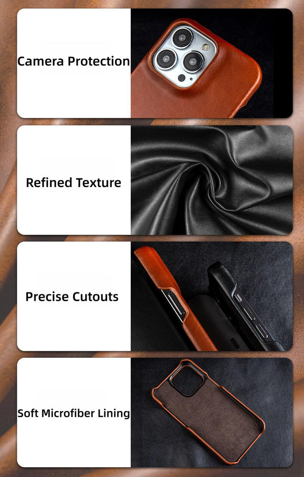 Handmade Leather iPhone Case, Full Grain Leather Cover for iPhone 17 16 15 14 13