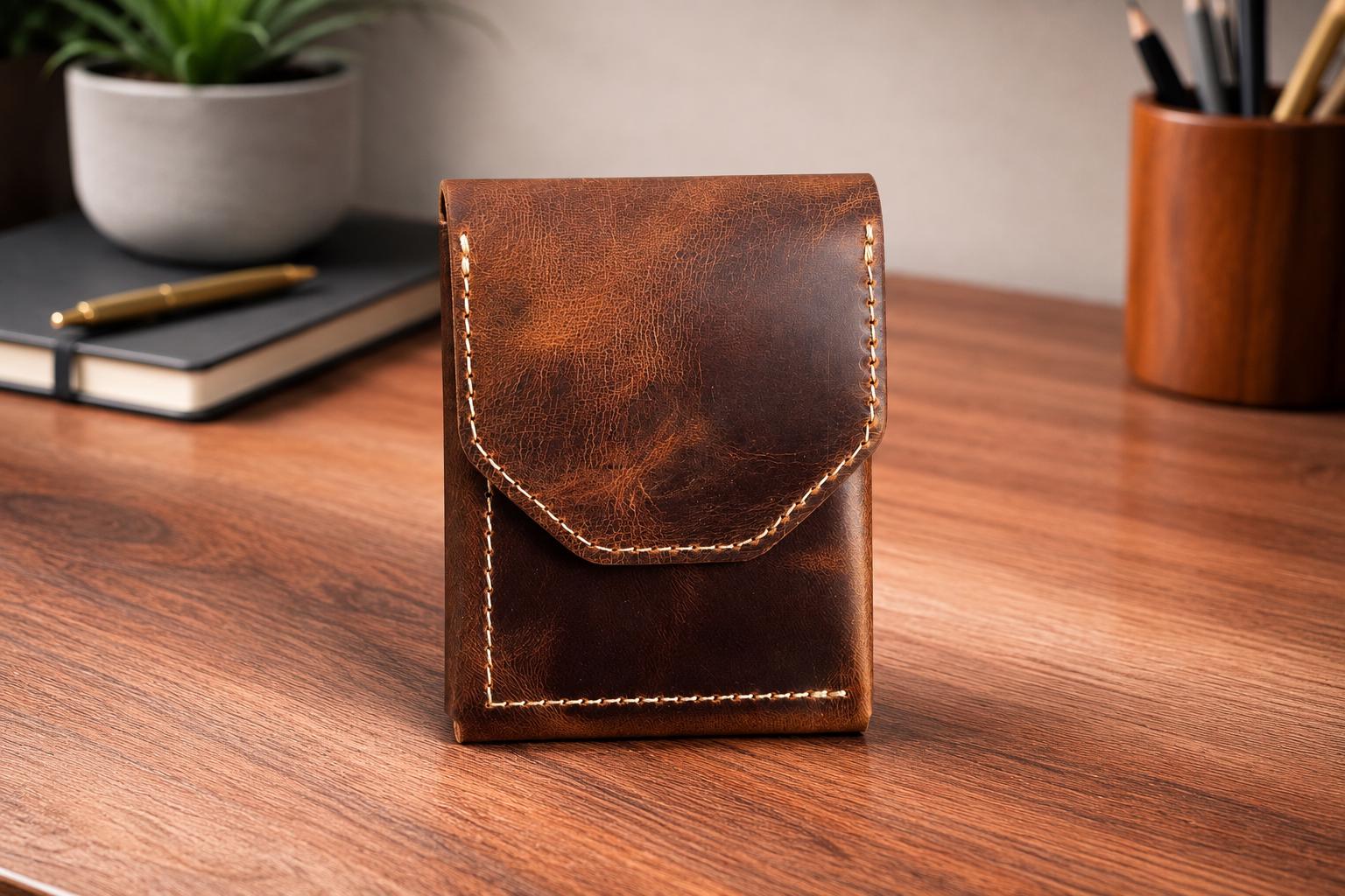 Personalized Leather Cash Wallet for Men, Full Grain Slim Front Pocket Card Holder, Handmade Minimalist Wallet, Gift for him
