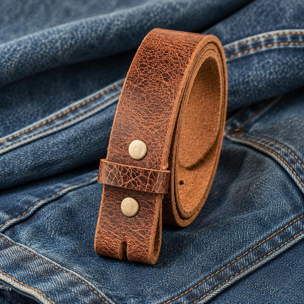 Leather Belt Without Buckle 1 1\2 Belt for your buckle | Brown leather no buckle belt | Buffalo Leather Belt for men | snap on leather belt