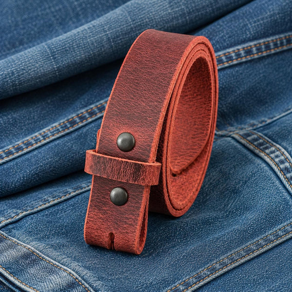 Leather Belt Without Buckle 1 1\2 Belt for your buckle | Brown leather no buckle belt | Buffalo Leather Belt for men | snap on leather belt