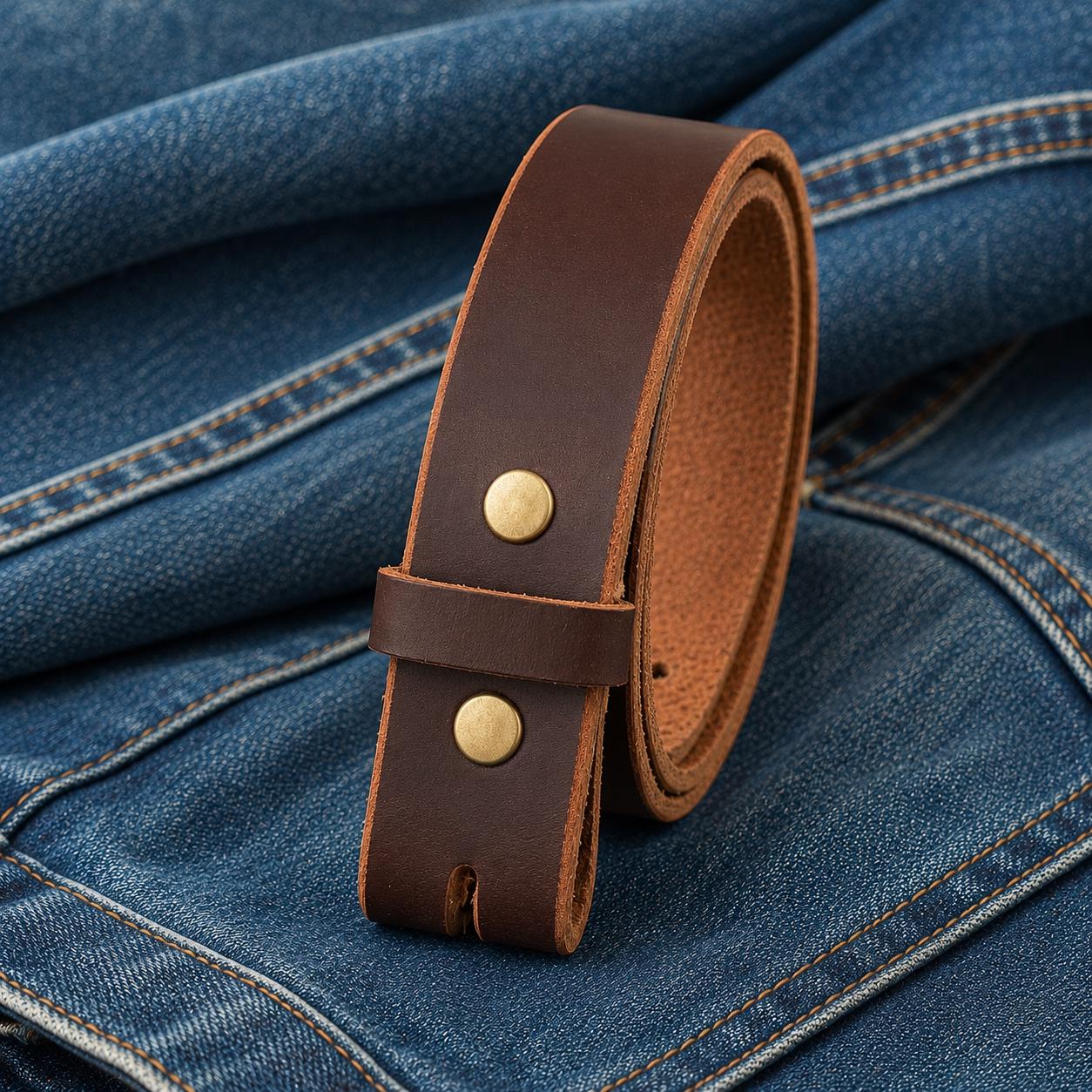 Leather Belt Without Buckle 1 1\2 Belt for your buckle | Brown leather no buckle belt | Buffalo Leather Belt for men | snap on leather belt