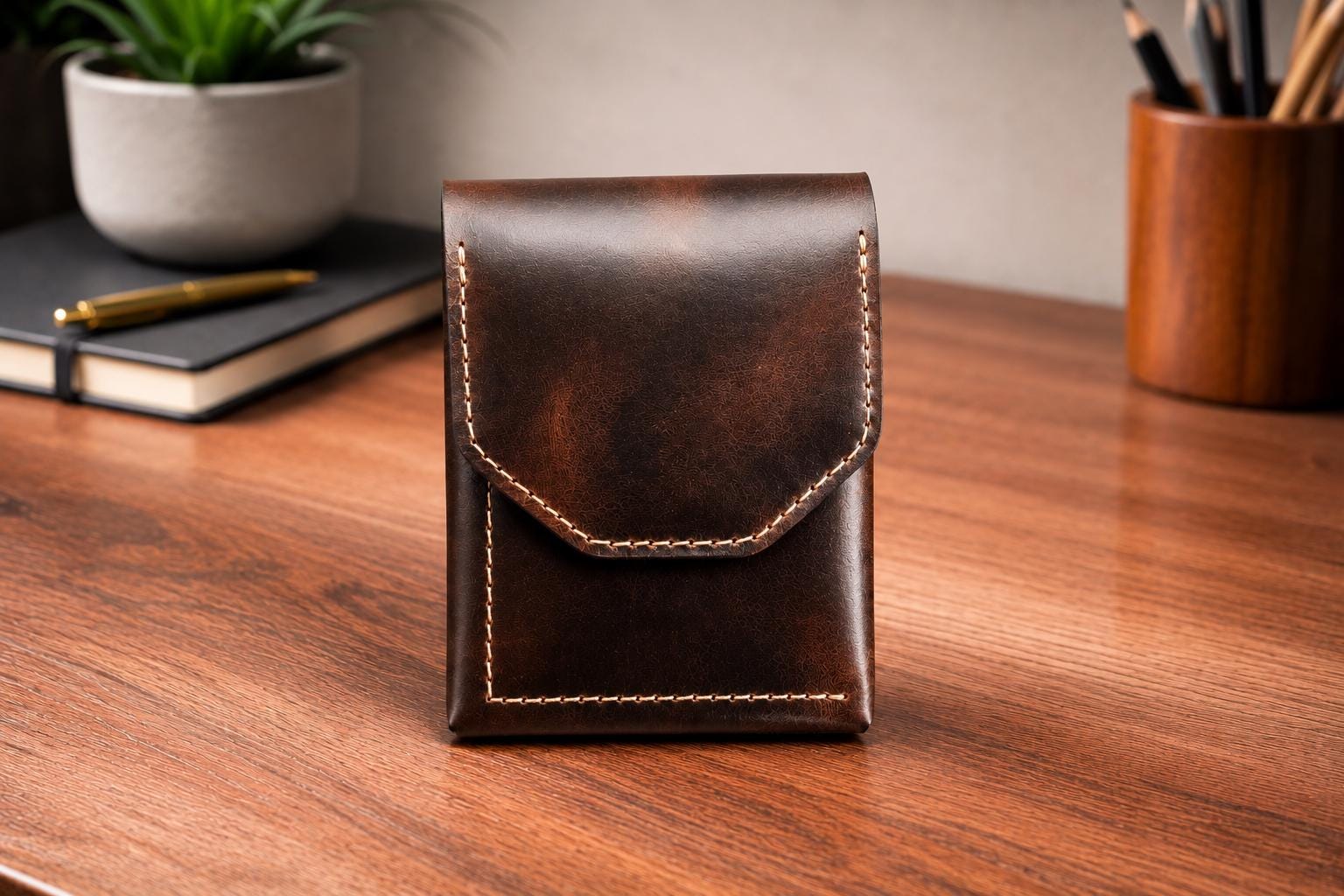 Personalized Full Grain Leather Cash Wallet for Men, Slim Front Pocket Card Holder, Handmade Minimalist Magnetic Flap Wallet, Gift for Him
