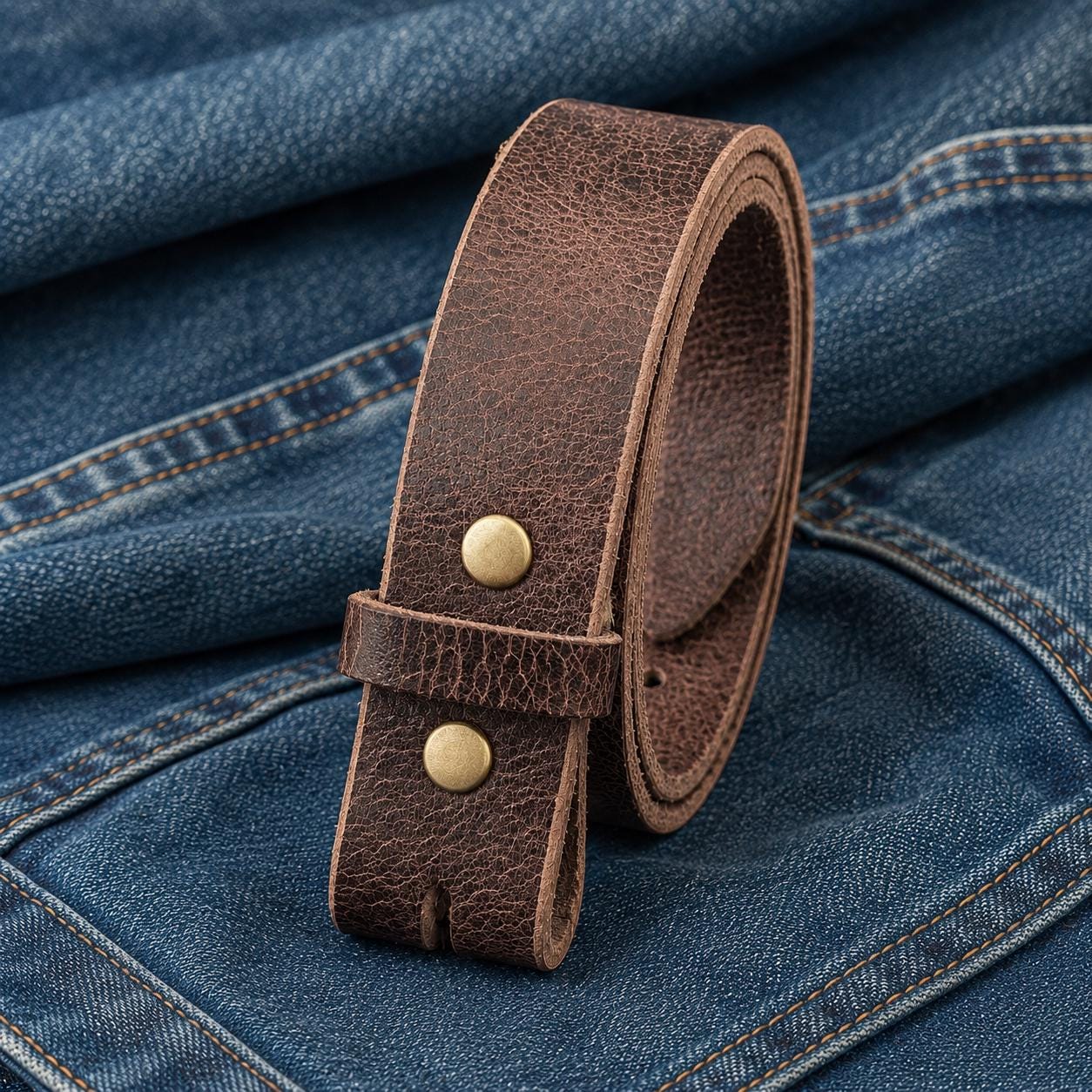 Leather Belt Without Buckle 1 1\2 Belt for your buckle | Brown leather no buckle belt | Buffalo Leather Belt for men | snap on leather belt