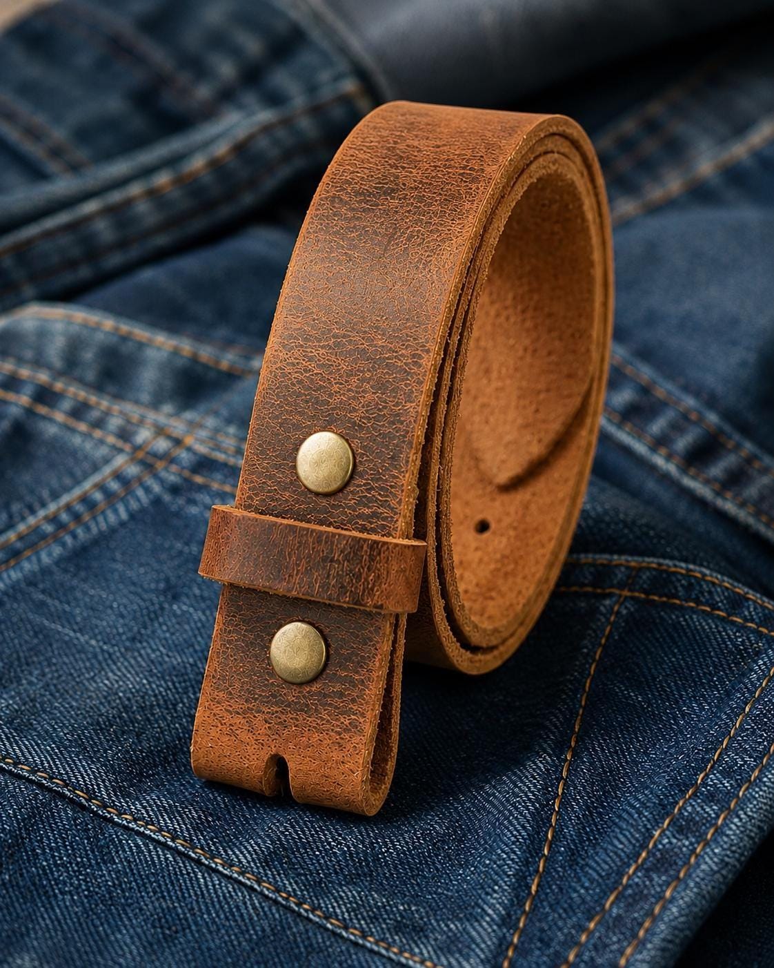 Leather Belt Without Buckle 1 1\2 Belt for your buckle | Brown leather no buckle belt | Buffalo Leather Belt for men | snap on leather belt