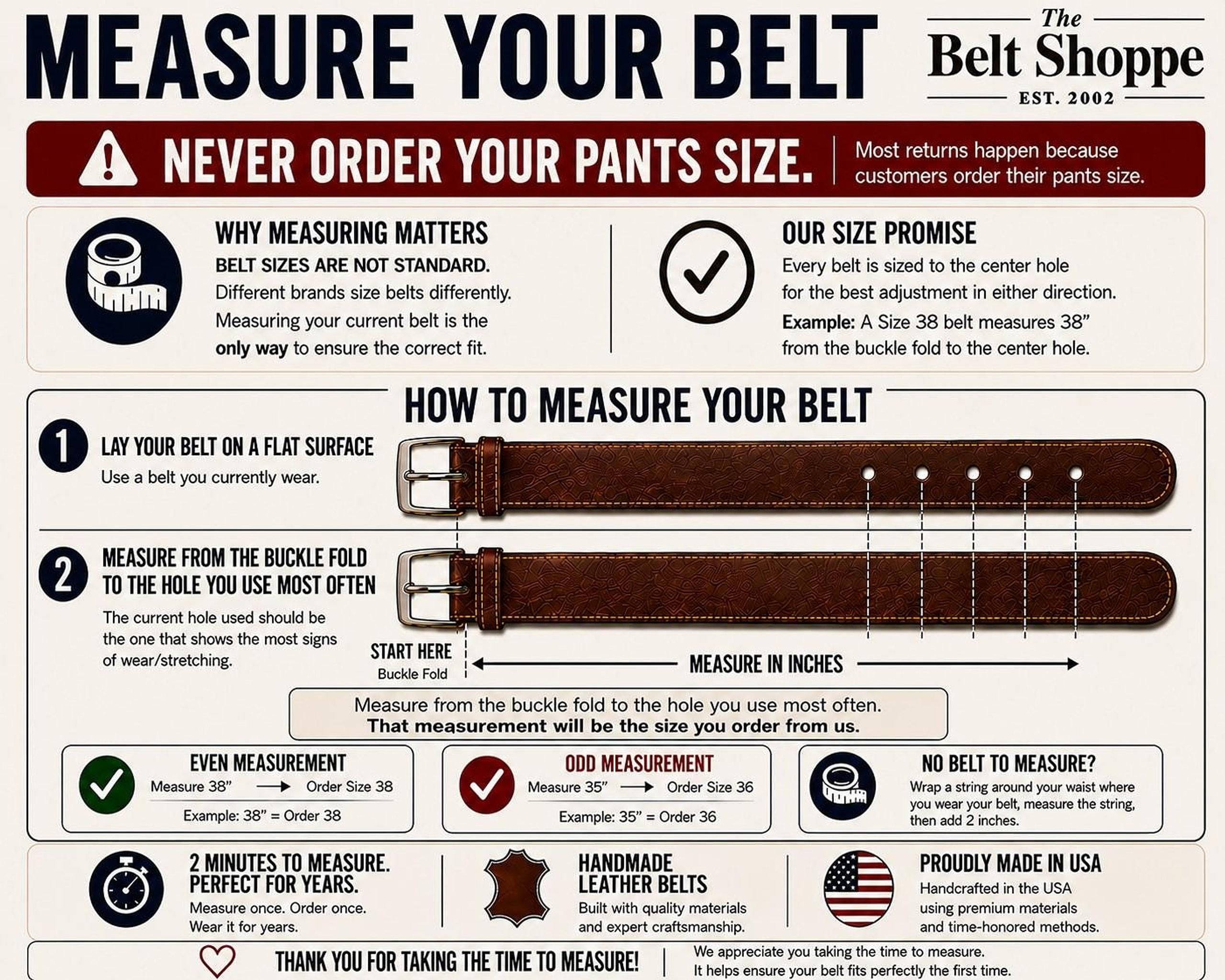 Men's Leather Dress Belt 1.25" Wide - Black, Burgundy, Tan - Made in USA