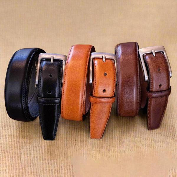 Men's Leather Dress Belt 1.25" Wide - Black, Burgundy, Tan - Made in USA