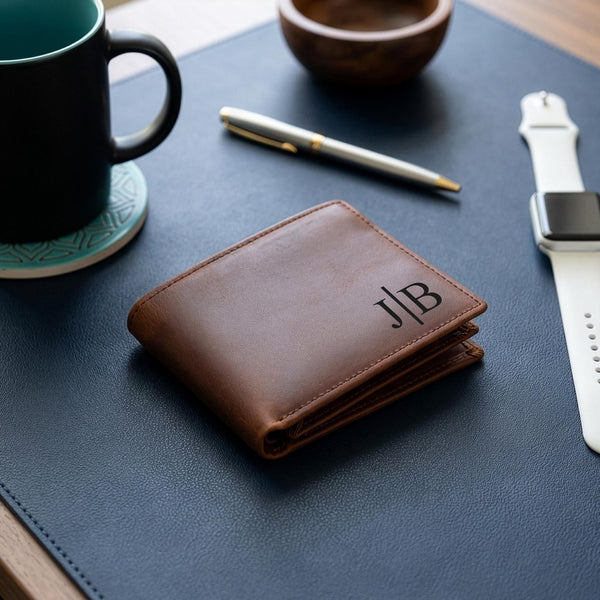 Personalized Leather Wallet Engraved RFID Men Wallet, Custom Fathers Day Bifold Gift for Dad Husband Boyfriend Him Anniversary Birthday Gift
