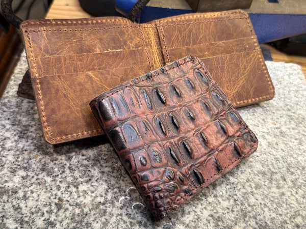 Alligator Leather Wallet, Handmade Full Grain Bifold, Personalized, Made in USA