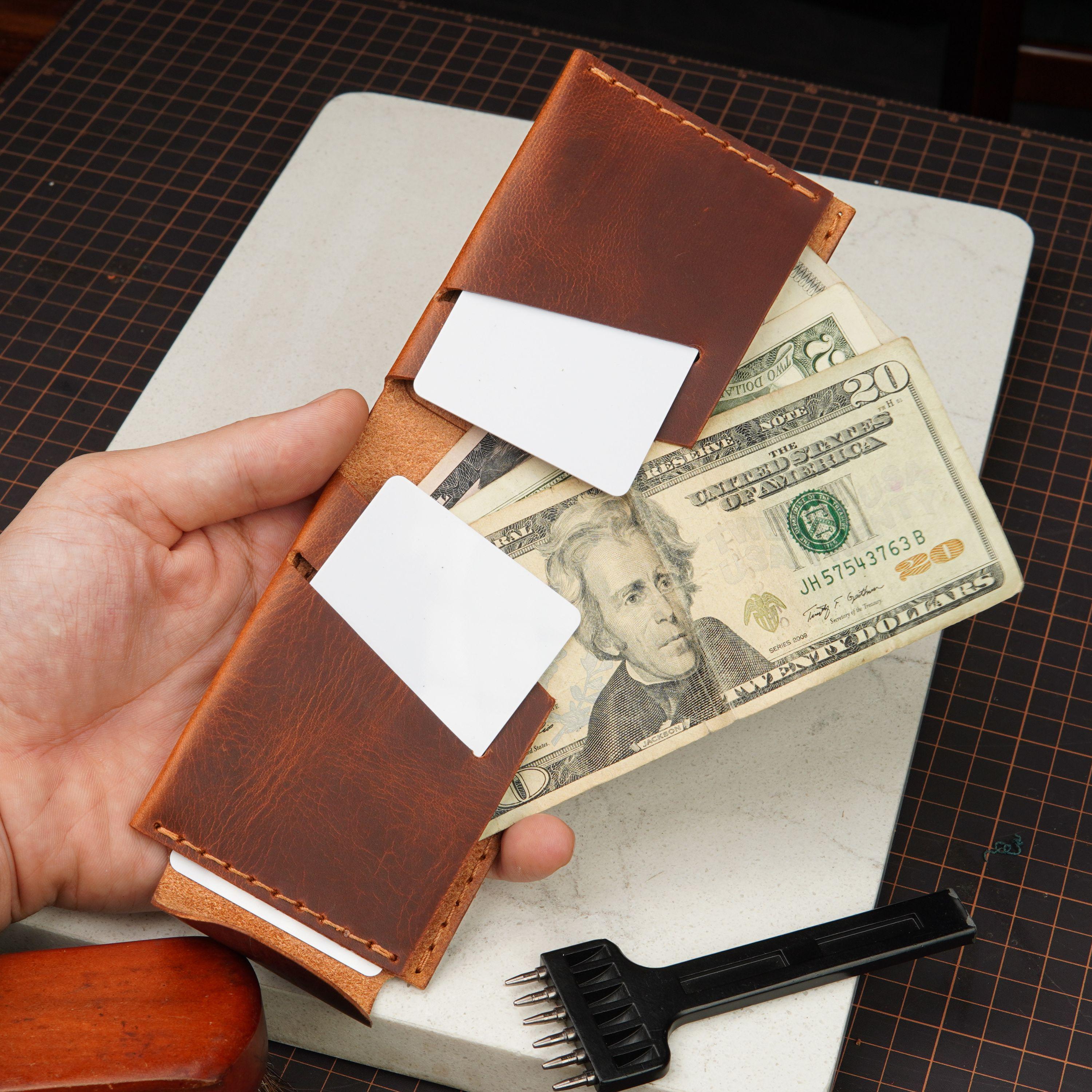 Leather Cash Wallet, Slim Card & Cash Holder, Handmade Minimalist Wallet, Front Pocket, Flap Wallet, Everyday Wallet - Cognac