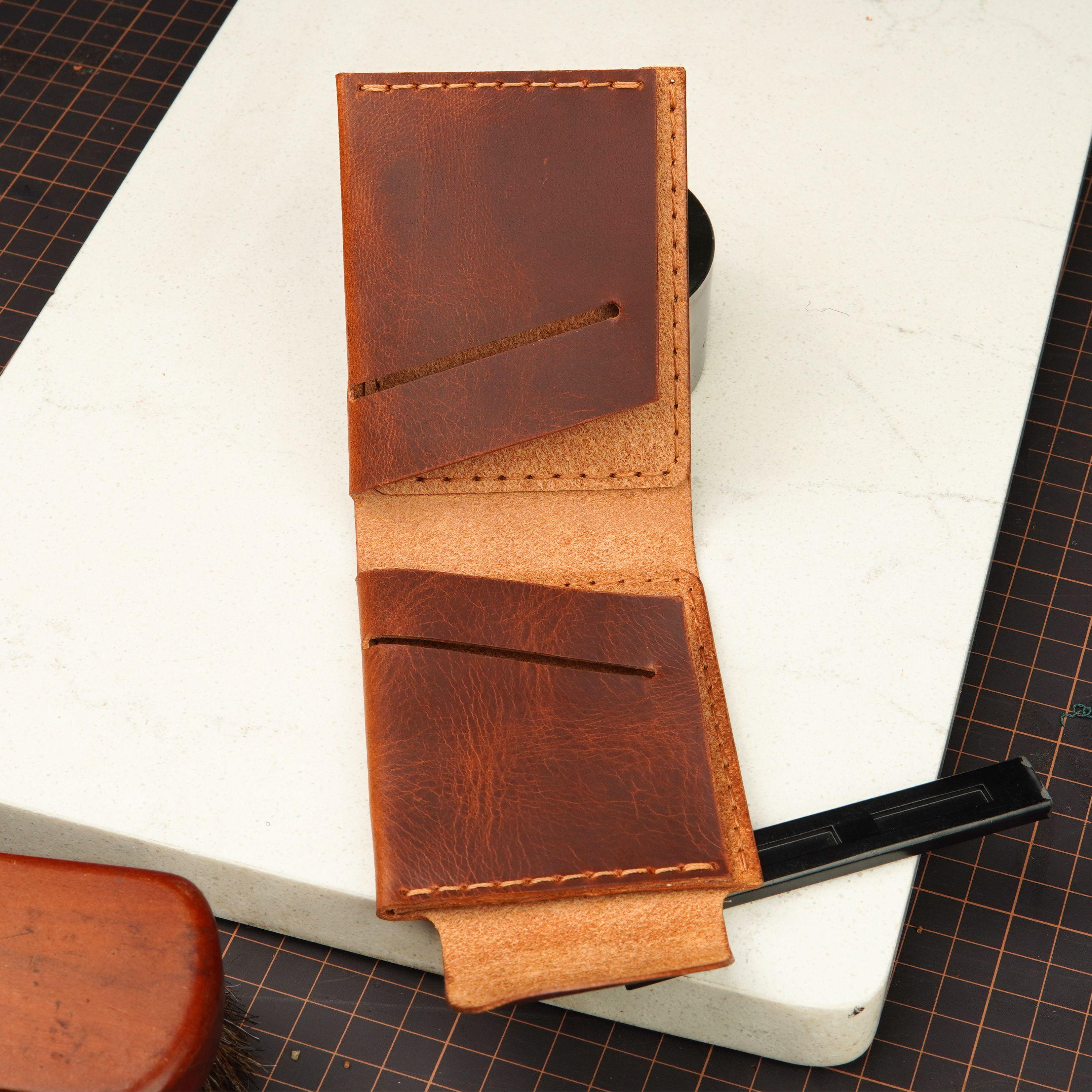 Leather Cash Wallet, Slim Card & Cash Holder, Handmade Minimalist Wallet, Front Pocket, Flap Wallet, Everyday Wallet - Tabacco