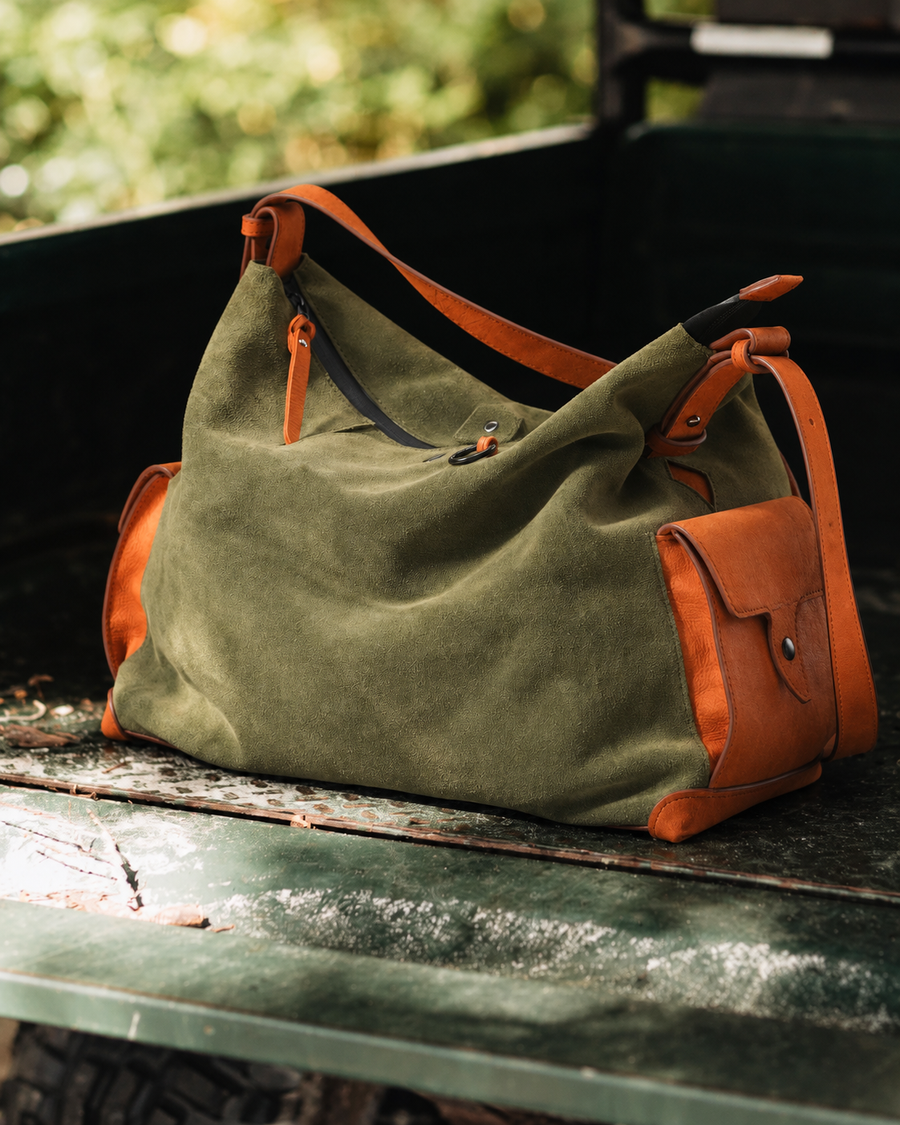 Olive Green Leather Pocket Crossbody Bag - lifestyle view 2