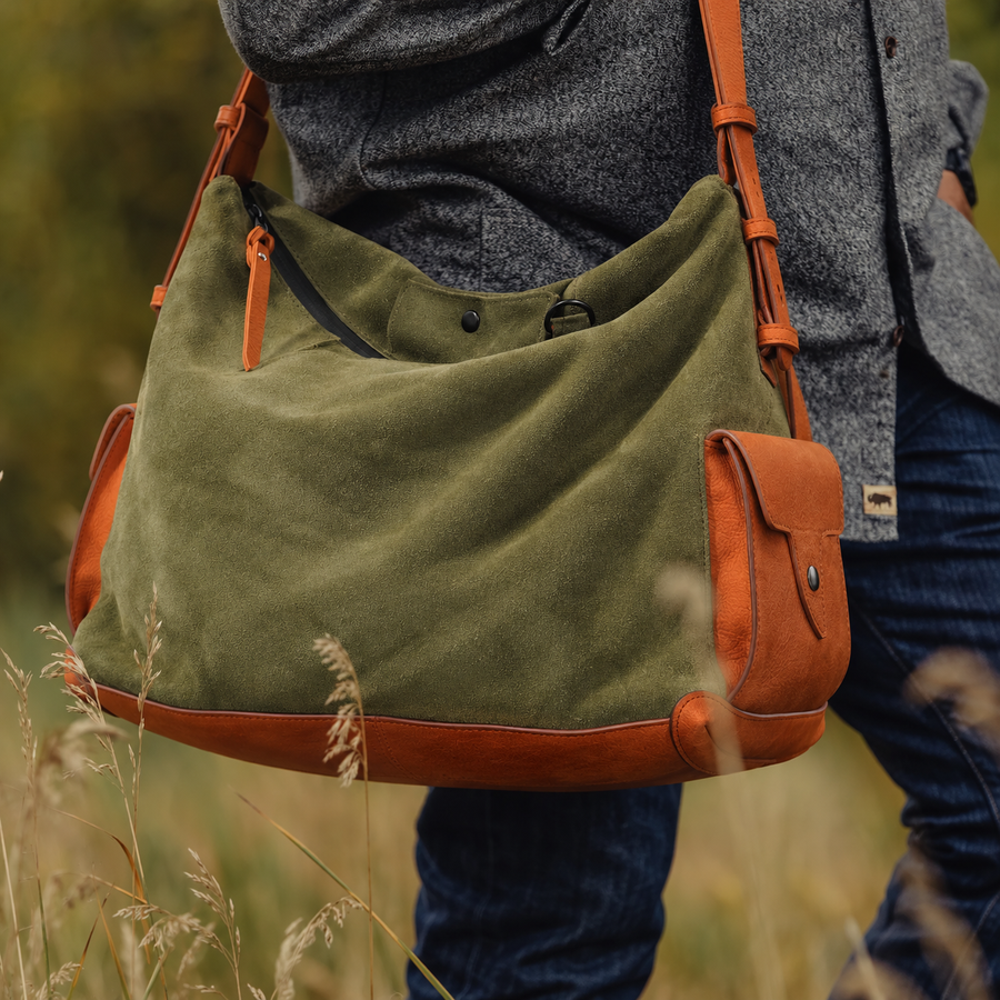 Olive Green Leather Pocket Crossbody Bag - lifestyle view 5