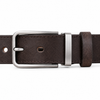 Coffee full-grain leather belt, brushed silver pin buckle and dual keeper detail