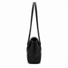 Black genuine leather structured satchel bag, side view