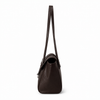 Coffee brown genuine leather structured satchel bag, side view