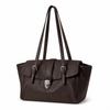 Coffee brown genuine leather structured satchel bag, three-quarter view