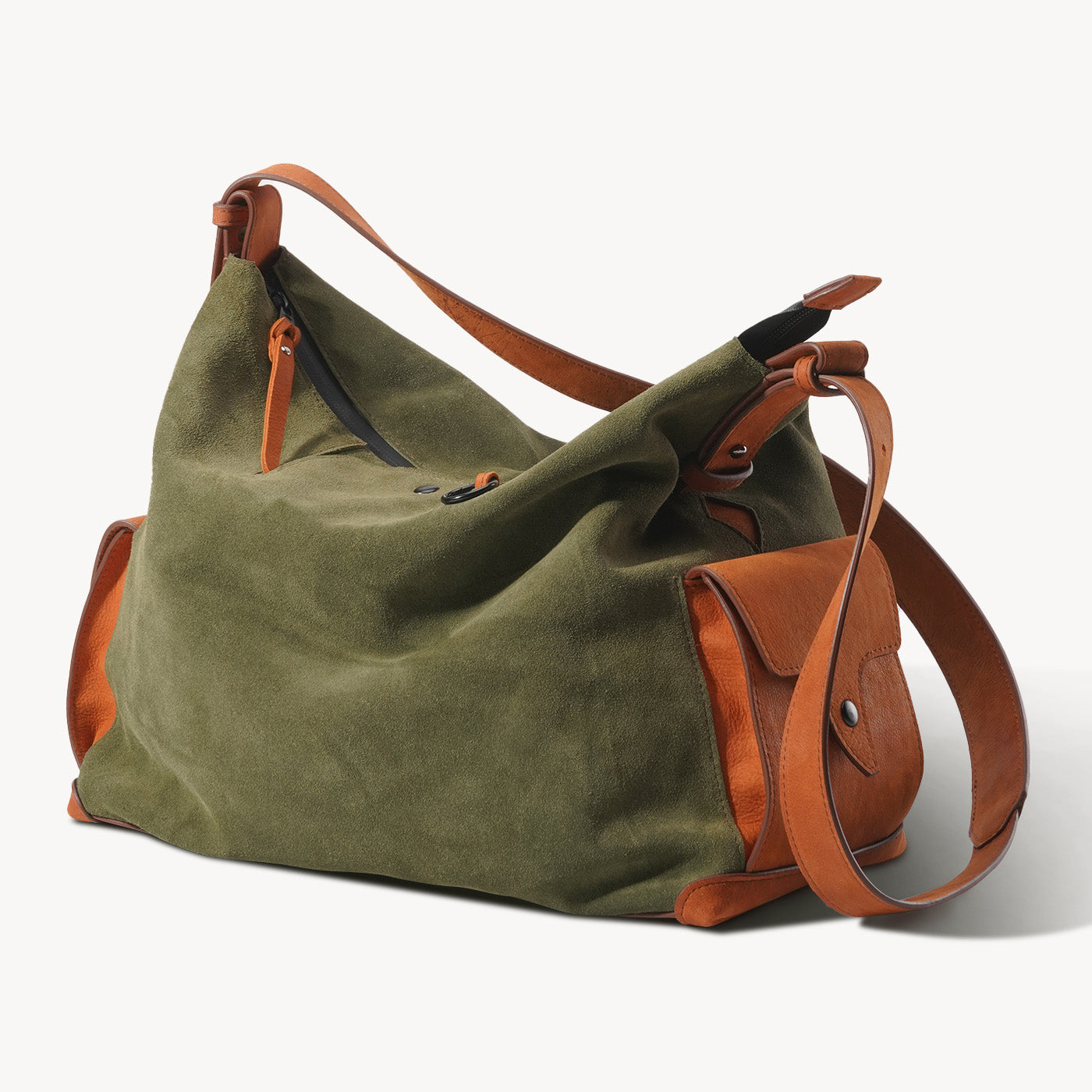 Olive Green Leather Pocket Crossbody Bag