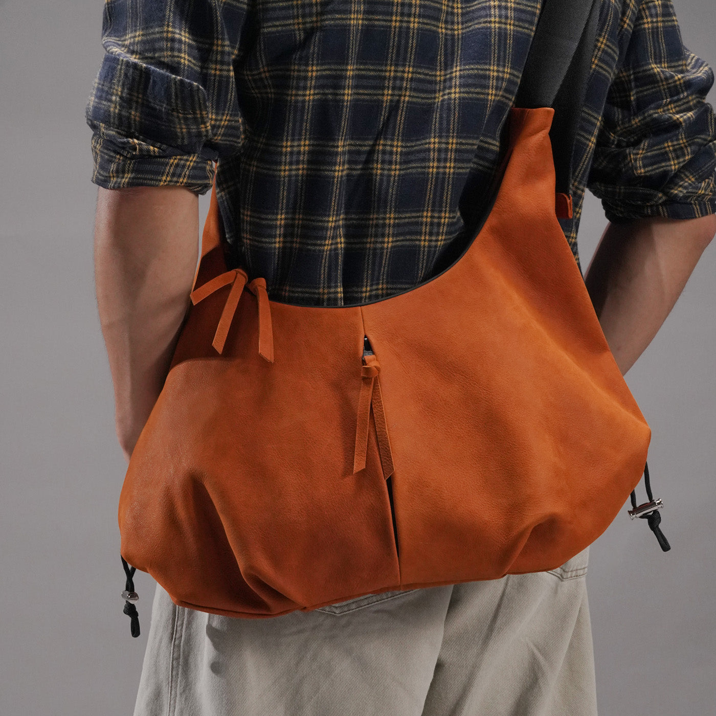 Orange Multi-Zip Leather Crossbody Bag