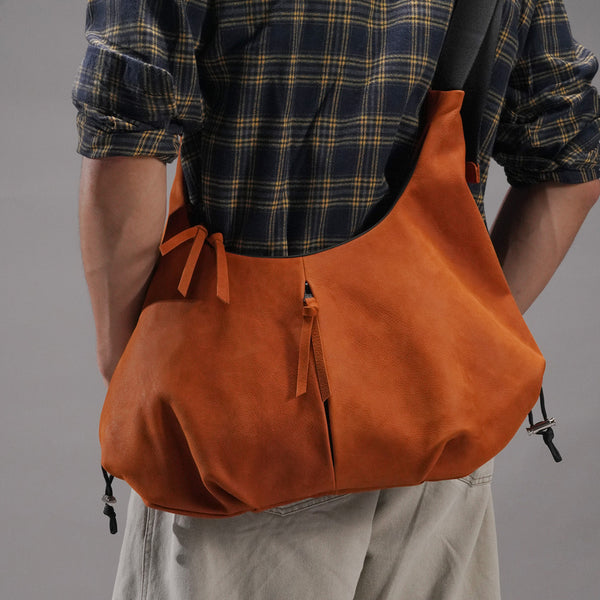 Orange Multi-Zip Leather Crossbody Bag