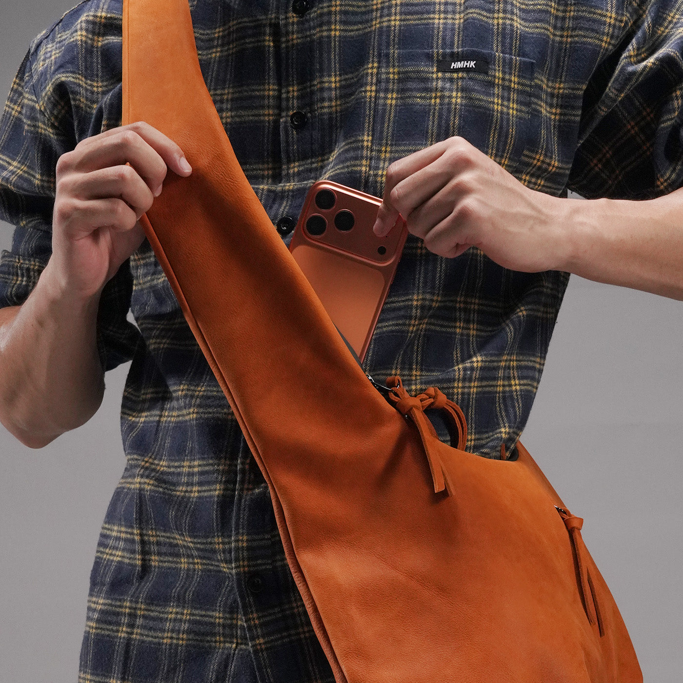 Orange Multi-Zip Leather Crossbody Bag