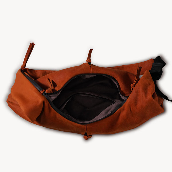 Orange Multi-Zip Leather Crossbody Bag