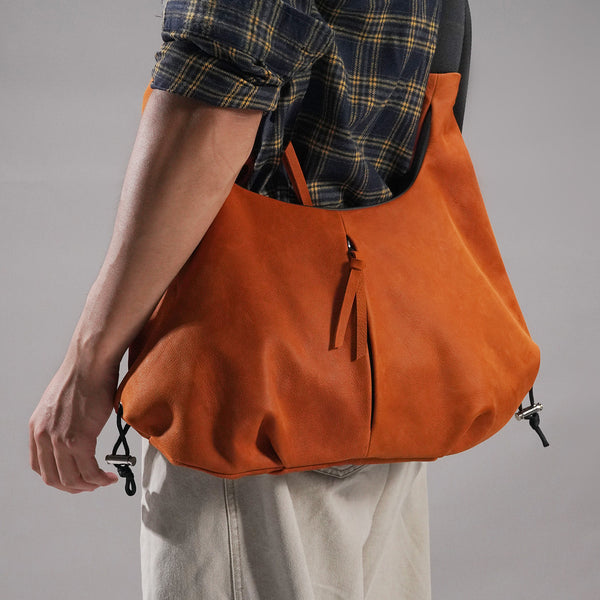 Orange Multi-Zip Leather Crossbody Bag