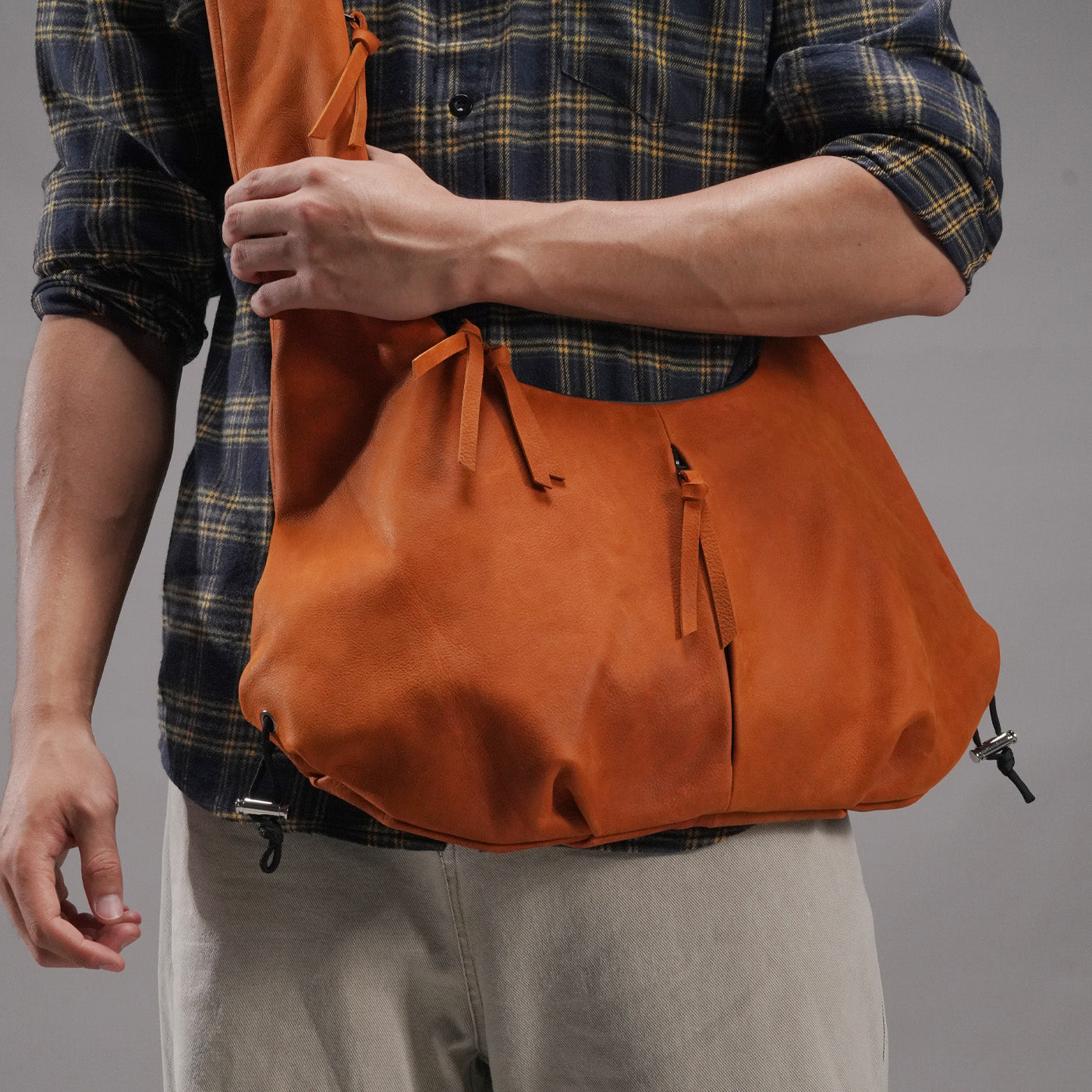 Orange Multi-Zip Leather Crossbody Bag