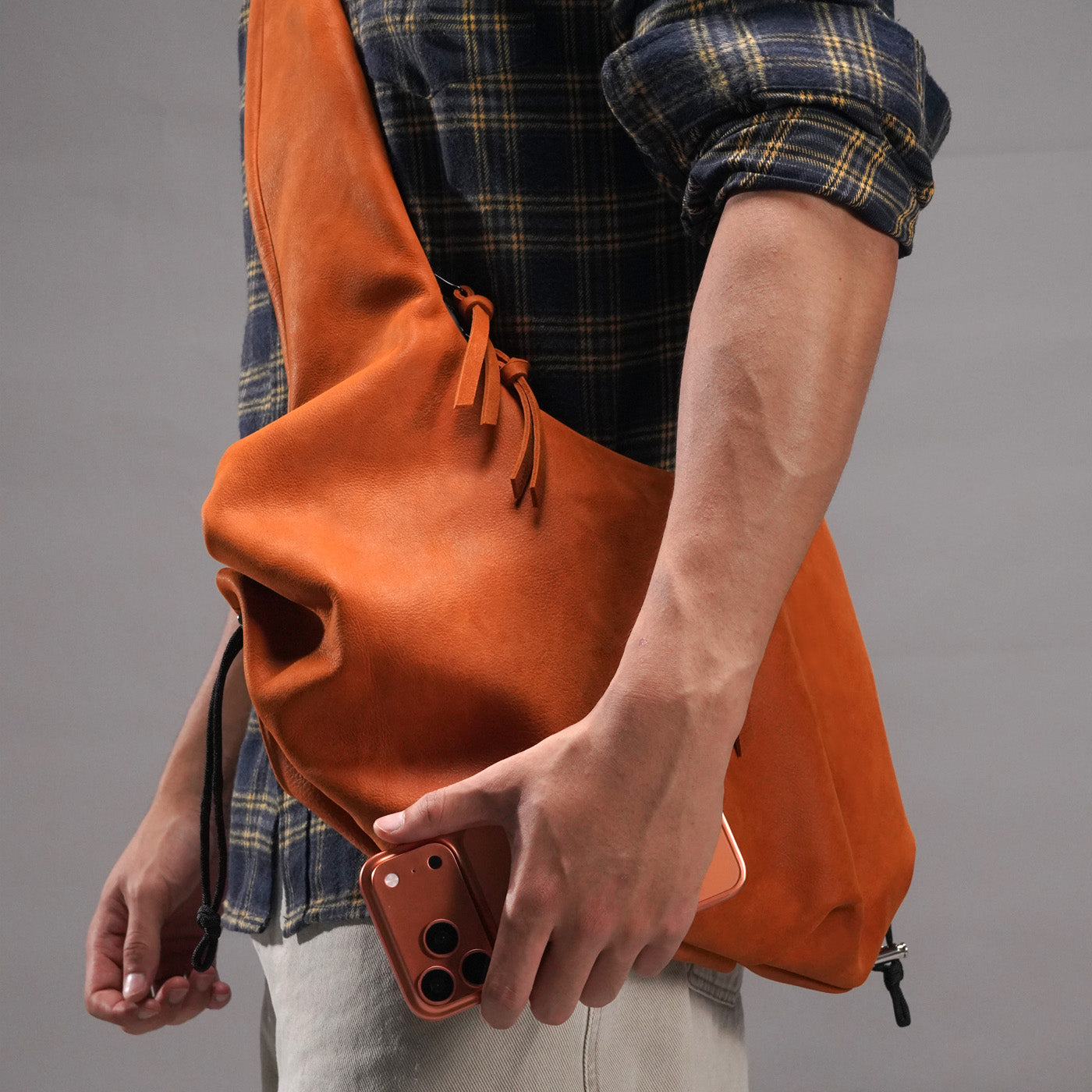 Orange Multi-Zip Leather Crossbody Bag