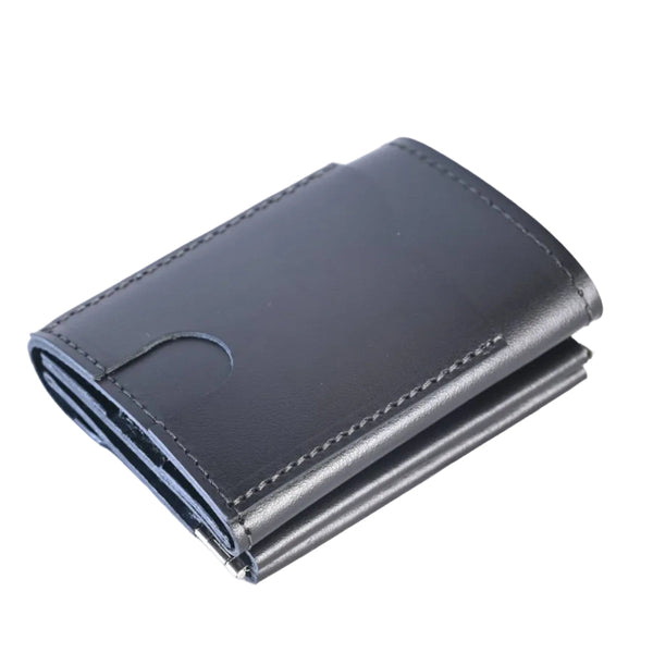 Vintage Genuine Leather Spring‑Open Short Wallet