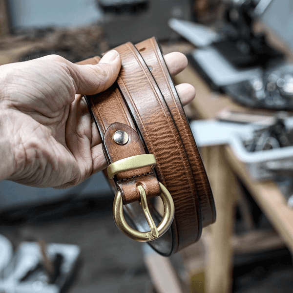 Vintage Full-Grain Leather Belt | Solid Brass Ring Buckle