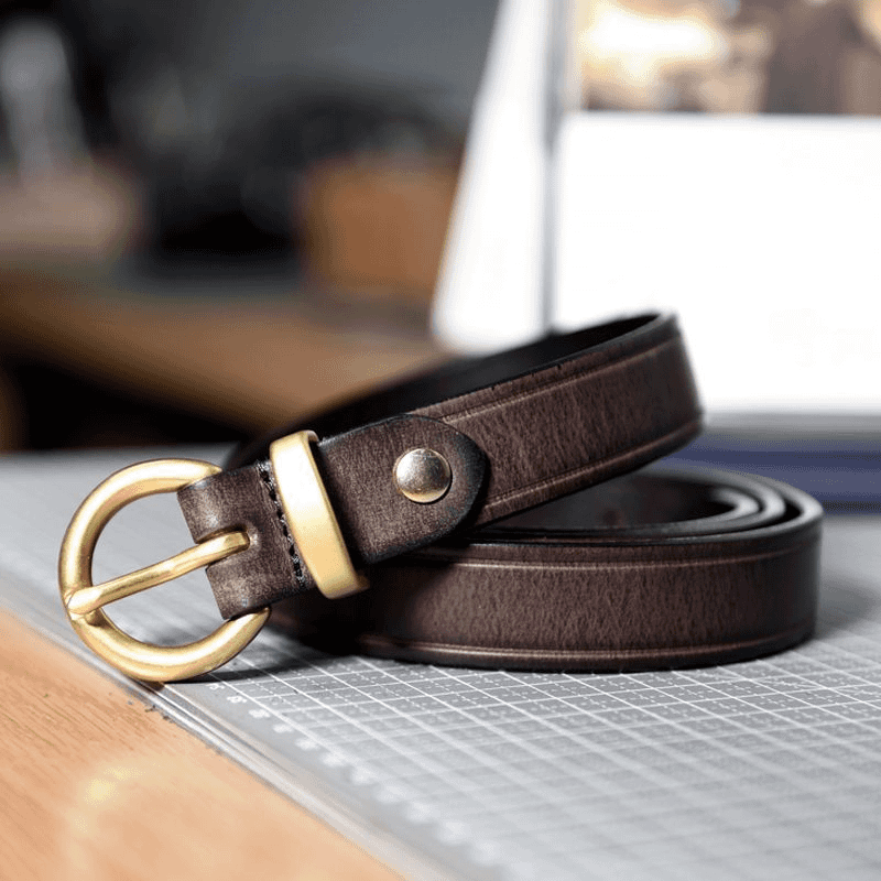 Vintage Full-Grain Leather Belt | Solid Brass Ring Buckle