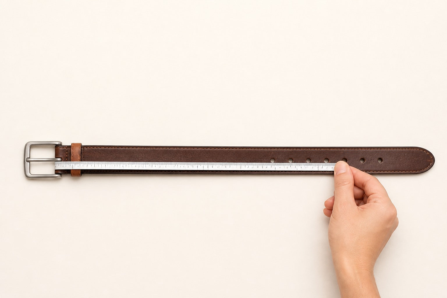 Measuring a leather belt from the buckle pin to the usual hole